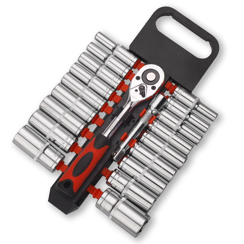 Set di chiavi a cricchetto professionali in acciaio profondo da 1/2 "Dr Set di chiavi a bussola CRV da 1/2" Set di barre di prolunga Dr da 1/2"