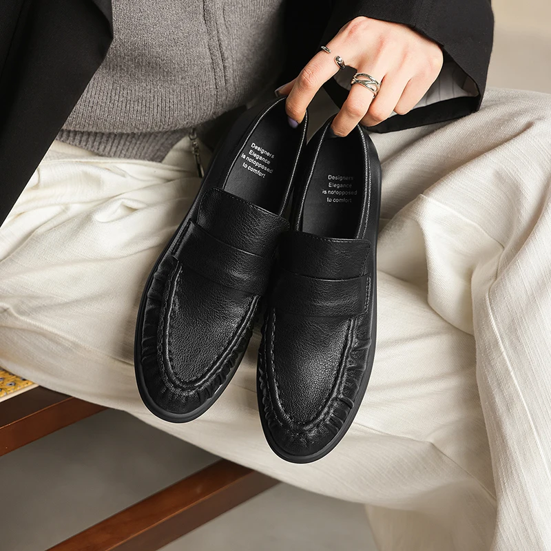 Damenschuhe, Frühling, einfache Schuhe, weiche Wohnungen, Slip-on-Mädchen, plissierte Schuhe, handgefertigt, runde Zehen, echtes Leder, gemütliche Vintage-Schuhe