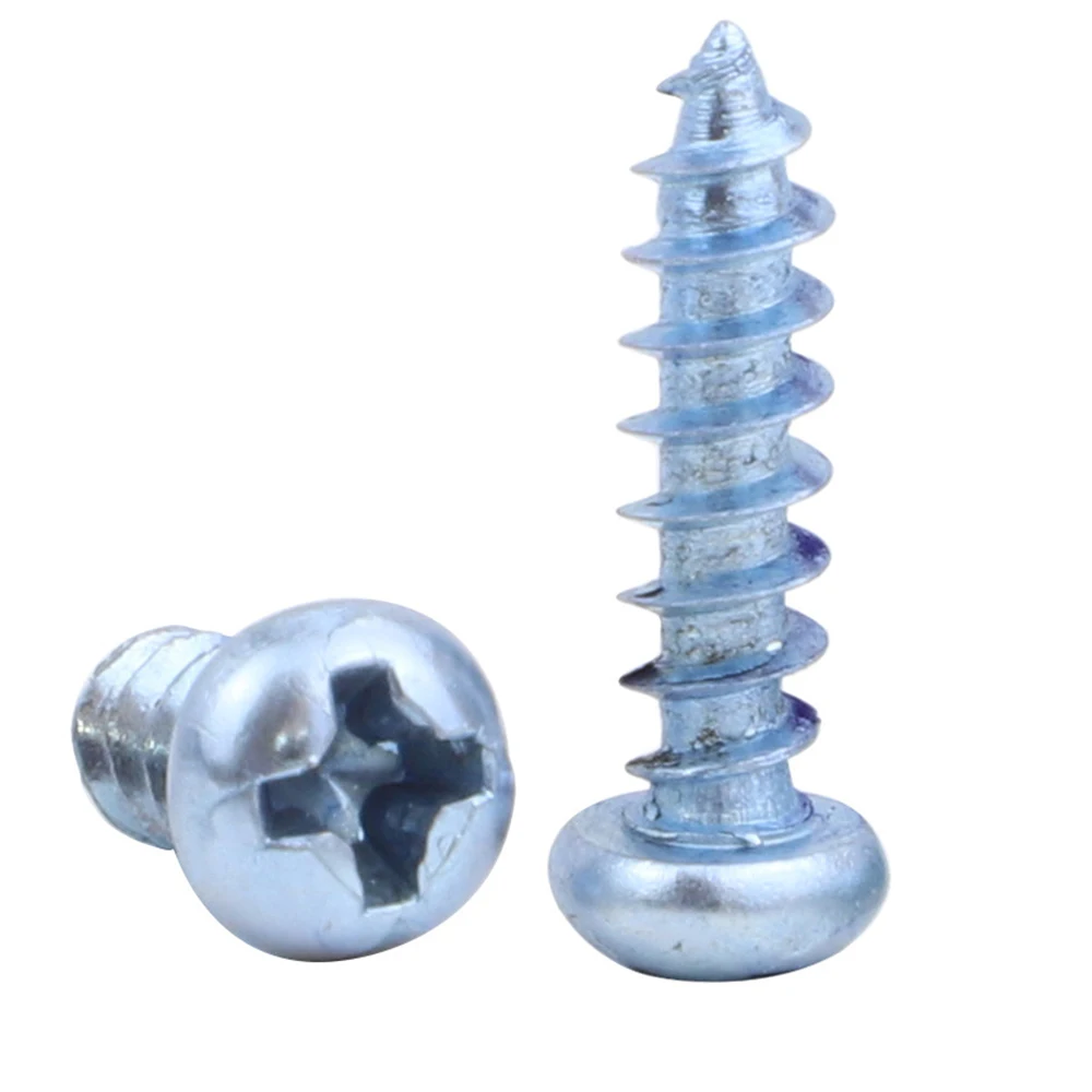 100 pz/borsa in acciaio al carbonio blu-bianco zinco placcatura croce testa tonda vite M3 M4 M5 M6 Phillips vite autofilettante per legno