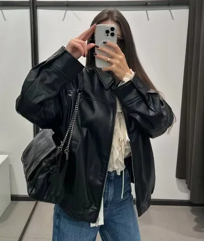 Giacca Bomber donna in pelle sintetica giacca autunno inverno 2025 giacca di pelle Casual da donna