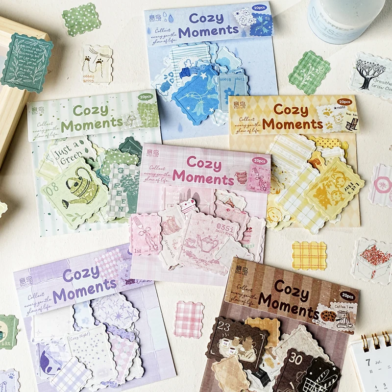 20 Blatt Moments of Warmth Serie Geprägte Stempelaufkleber DIY Junk Journal Scrapbooking Tagebuch Collage Dekoration Aufkleber Image