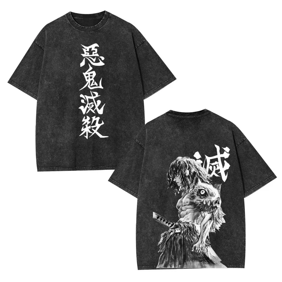 2026 Neues Demon Slayer Anime Qualitäts-T-Shirt für Herren und Damen Baumwolle Vintage-Waschung Bedruckt Retro Streetwear Fitness Sport-Oberteil Image