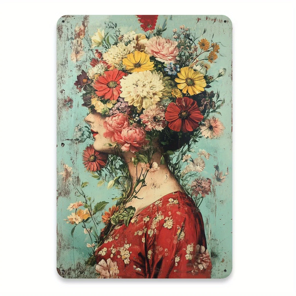Vintage-Metallpaneel aus Zinn für Frauen, mit floralem Gartenmotiv, Gravur auf Eisenblech, Wandkunst für Zuhause, Restaurante Image