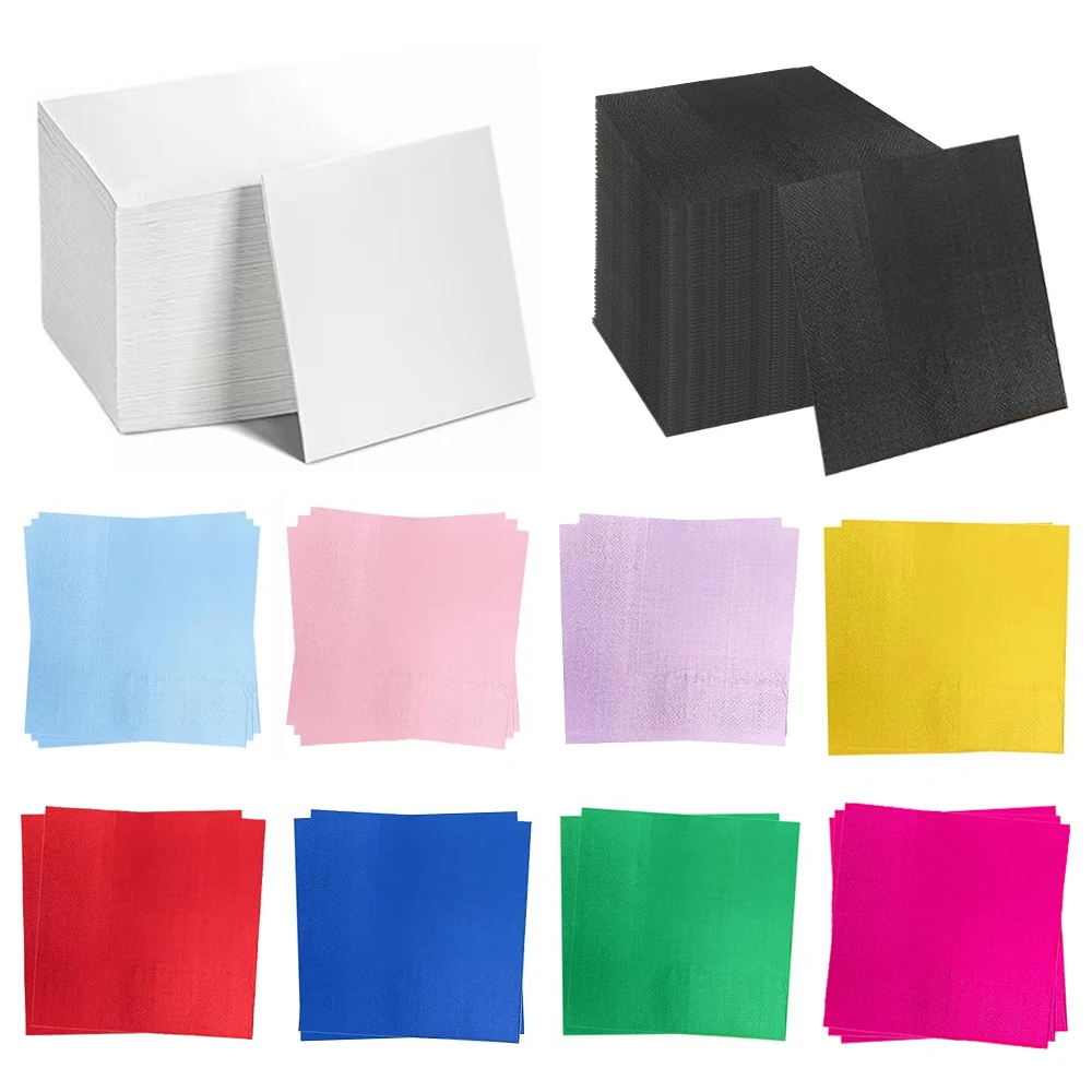 20/40/60/80/100 Stück Papierservietten, einfarbig, rosa, rot, blau, lila, gelb, weiß, schwarz, Einwegserviette, Geburtstagsparty-Zubehör Image