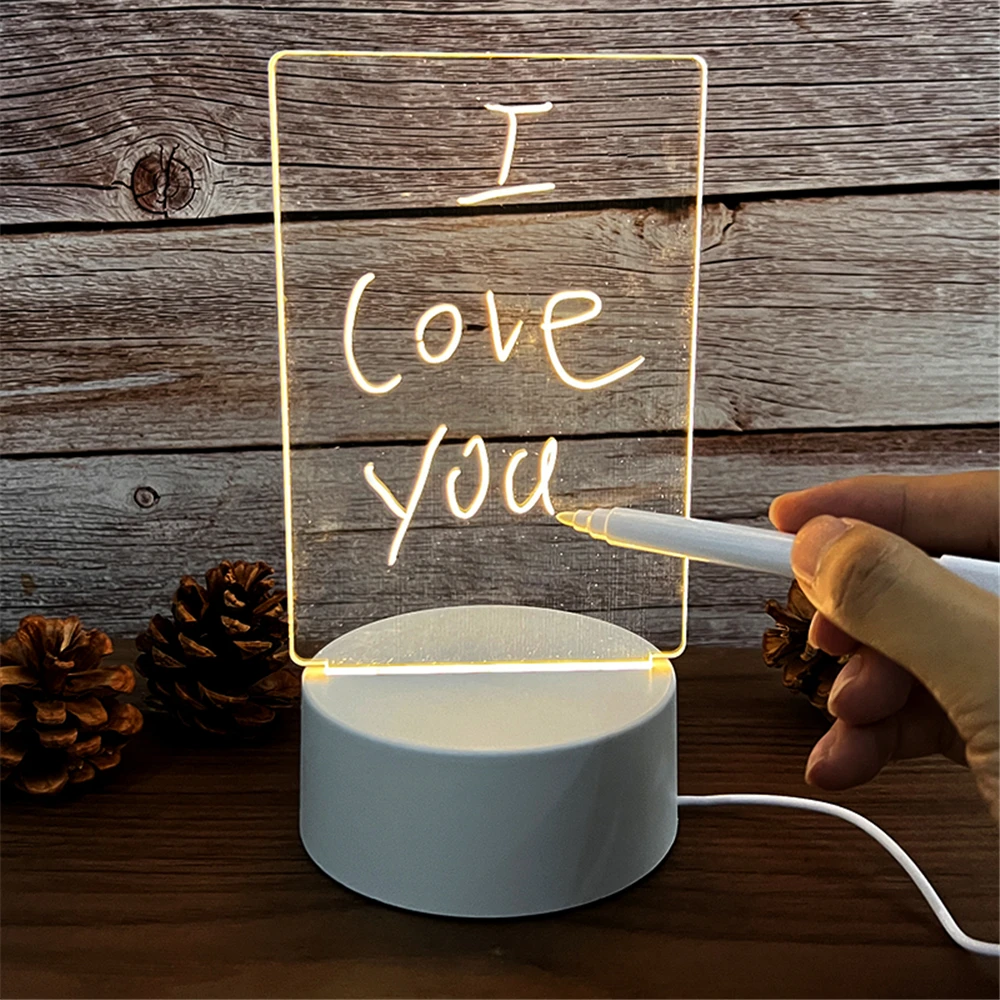 Transparente leuchtende LED-Nachtlichter USB leuchtende Acryl Nachtlicht lösch bar schreiben Message Board Kalender Desktop-Ornamente