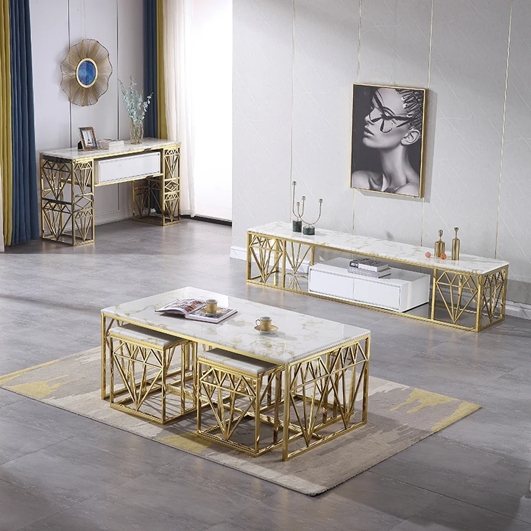 Couchtisch-Set, luxuriös, modern, ausgefallen, TV-Ständer und Couchtisch-Set, Konsolentisch aus Holz, Wohnzimmermöbel Image