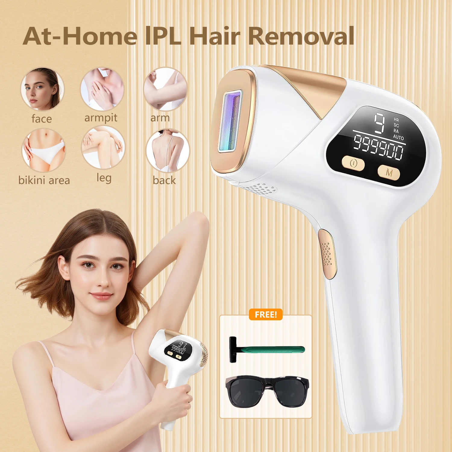 IPL-Laser-Haarentfernungsgerät, 3-in-1, 999900 Blitze, 9 Stufen, permanenter Epilierer, Ganzkörperbehandlung, Heimgebrauch für Männer und Frauen Image