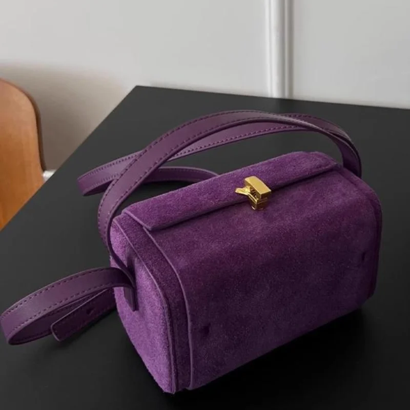 Frosted Crossbody Kissen Tasche Hardware Lock Design Square Box Bag Lila Elegante Damen Handtasche Marke Luxus Flip Umhängetasche