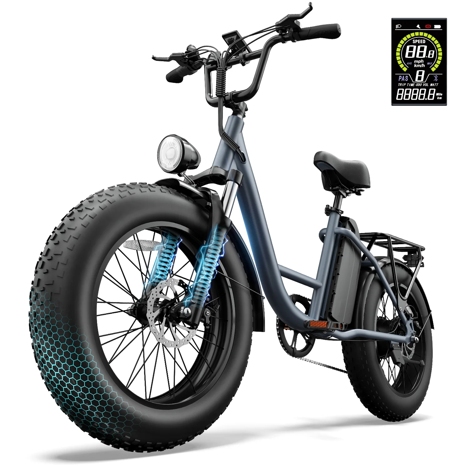 URLIFE E20 PRO Urban Commuting Elektrofahrräder 750W Motor Elektrofahrräder für Erwachsene 48V 15.6AH Akku 20*4 Zoll Fat Tire Image