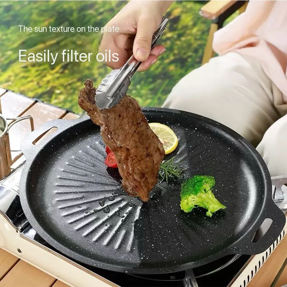 32/34CM Outdoor BBQ Grill Pfanne Nicht Stick Backblech Koreanische Grill Roastig Grill Platte Camping Topf braten pan Küche Kochgeschirr Image