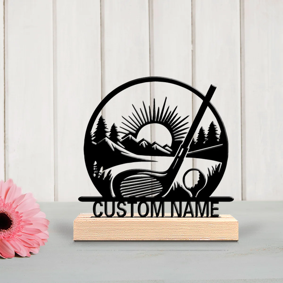 1 Stück Stilvolle Personalisierte Golf-Metallstatuen mit Holzakzent als Wanddekoration für Wohnzimmer, Bohemian, Eklektischer Wohnstil Image