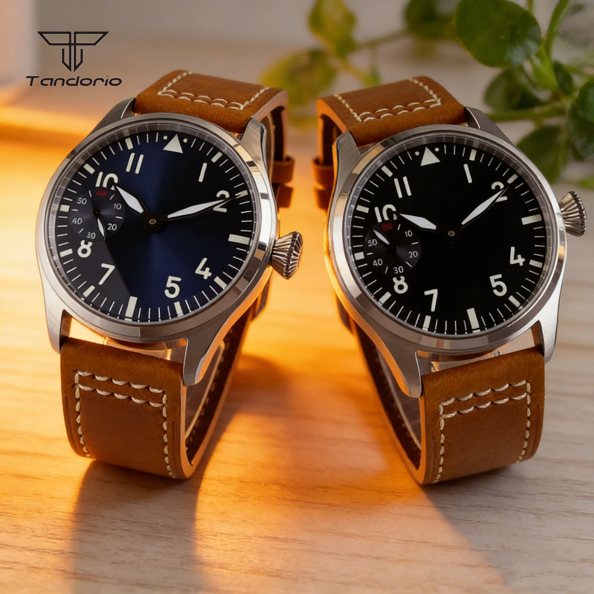 Tandorio 42mm Herren Mechanische Pilotenuhr Asia6497 ST3600 Uhrwerk Saphirglas Schwarz/Blau/Grün Retro Handaufzug Armbanduhr Image