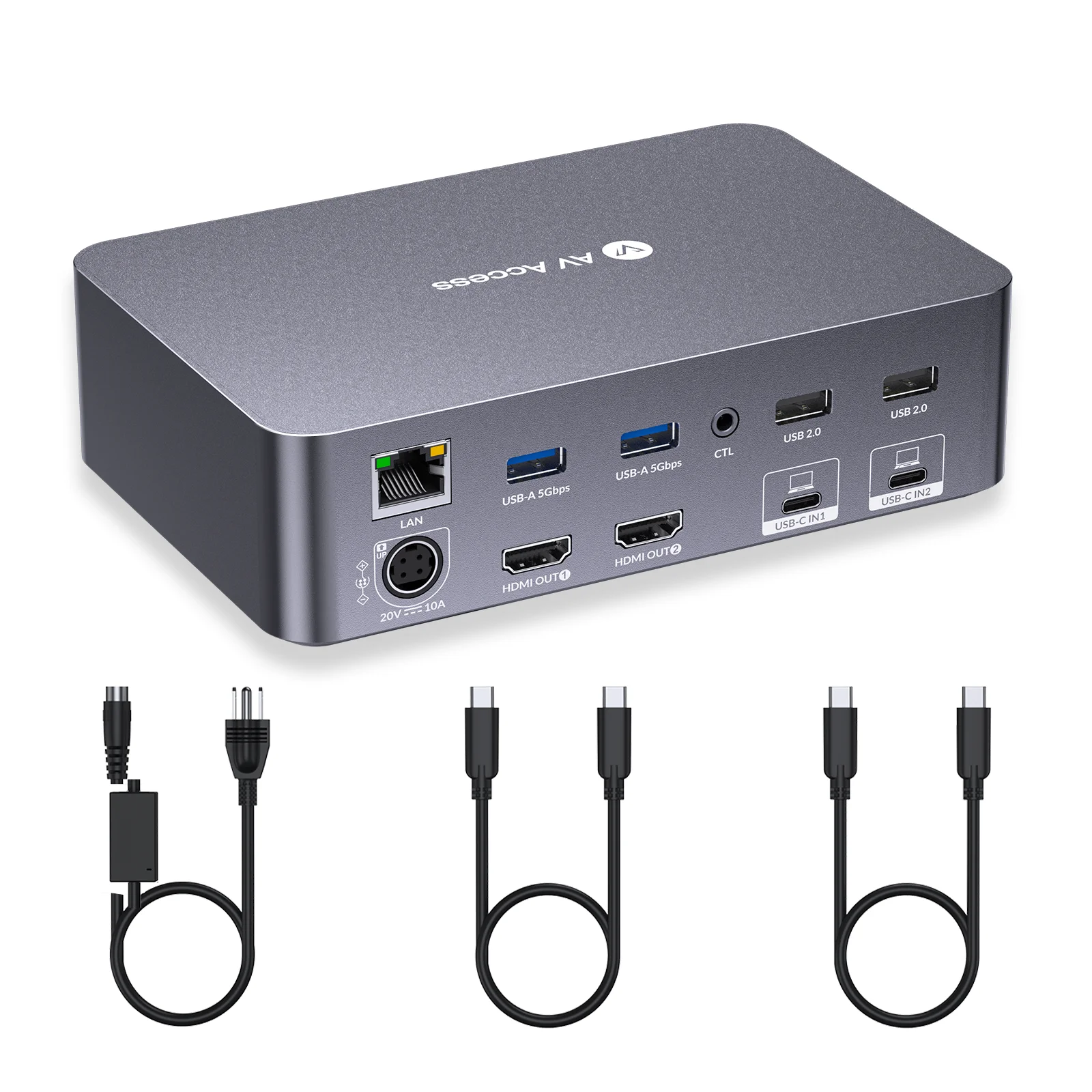 Accessoire AV KVM Switch Dock 2 moniteurs 2 ordinateurs portables, double moniteur à affichage 4K, 2 ports USB-C MST, 60 W PD, Ethernet 1G (iDock-C20)