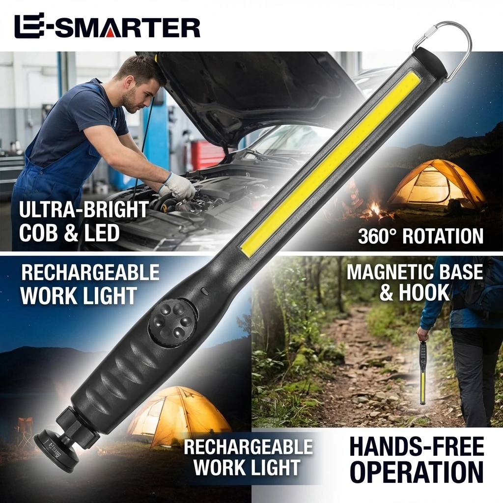Magnetische LED-Arbeitslampe COB Tragbare LED-Arbeitsleuchten Kabellose Inspektionsleuchten für Autoreparatur, Zuhause, Garage, Notfälle