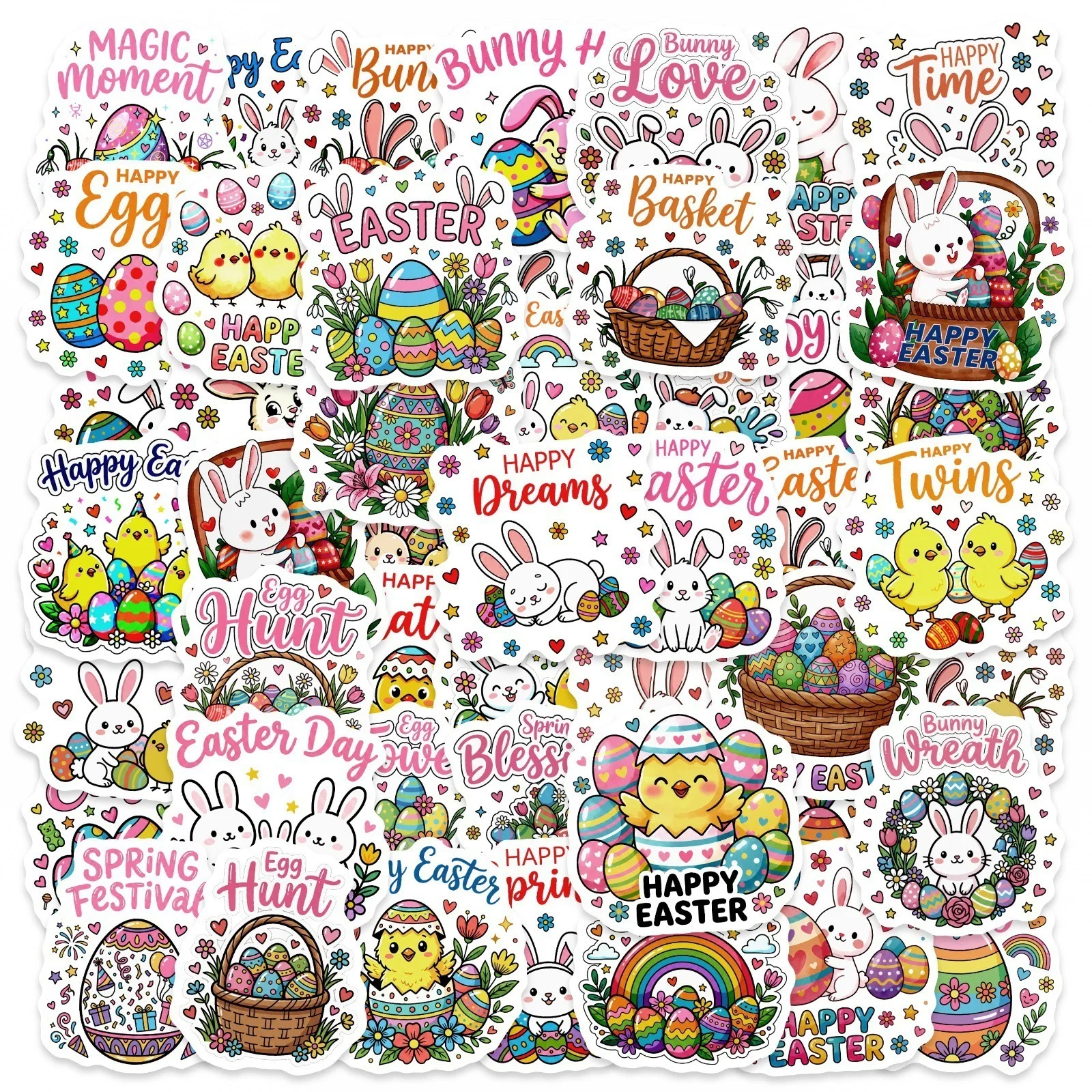 50 Stück Auferstehungsfest-Aufkleber Niedliche Aquarell-Hasen Osterei Laptop Wasserdichte PP-Aufkleber Image
