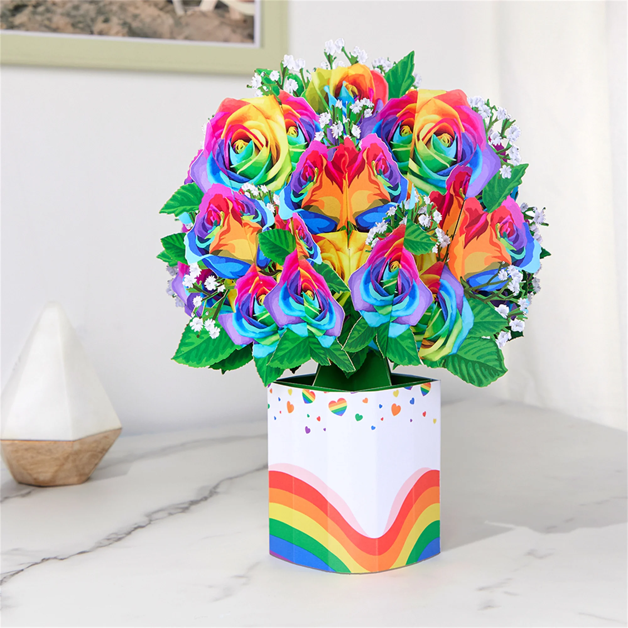 Regenbogen-Rosenstrauß 3D-Grußkarte – das perfekte Geschenk für Familie, Freunde und Liebste. Image