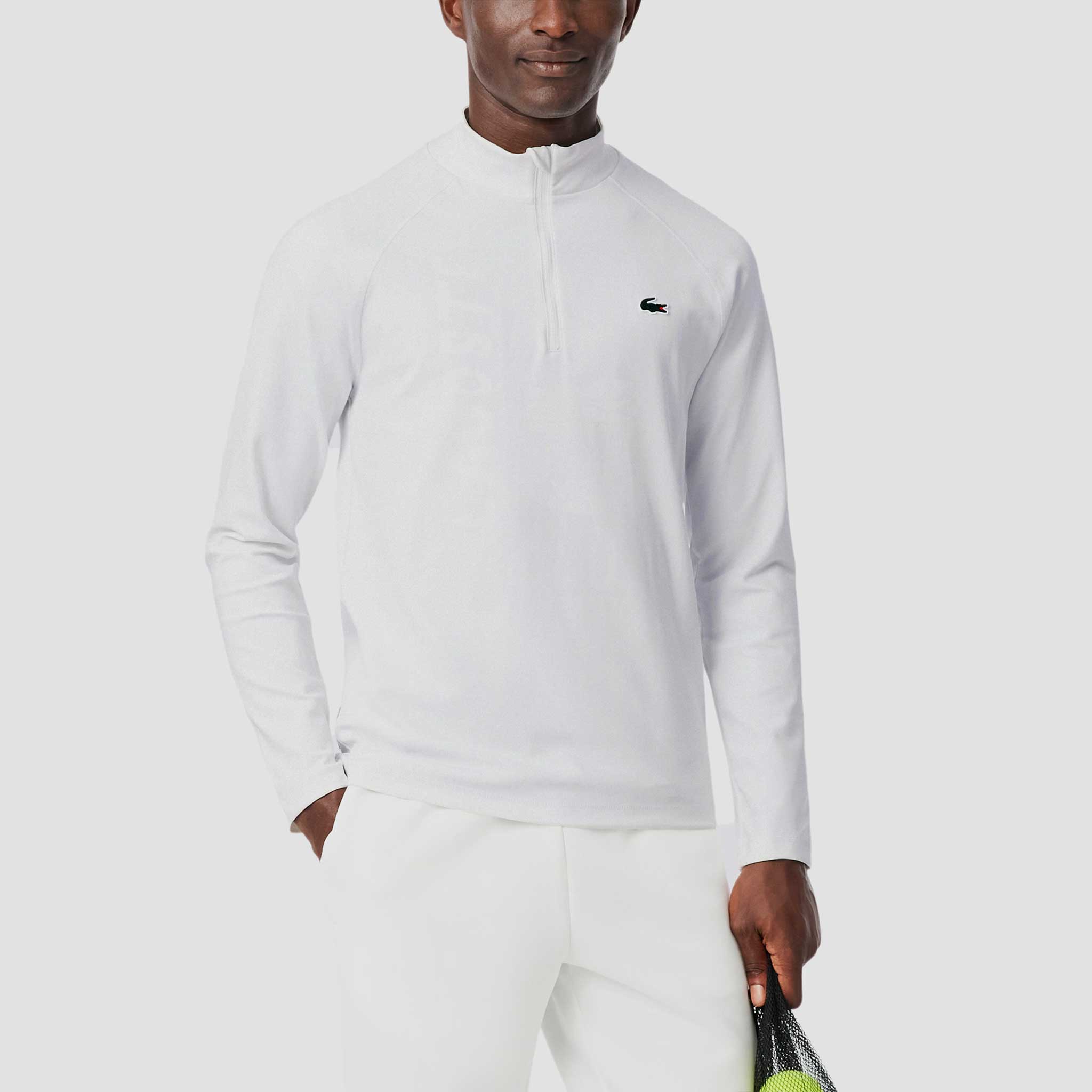 Lacoste Essentials Half-Zip Sweatshirt Men's Tennis Apparel White - Lacoste