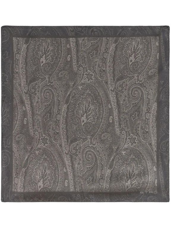 Paisley-Logo-Print Silk Scarf - Gray - Etro Scarves
