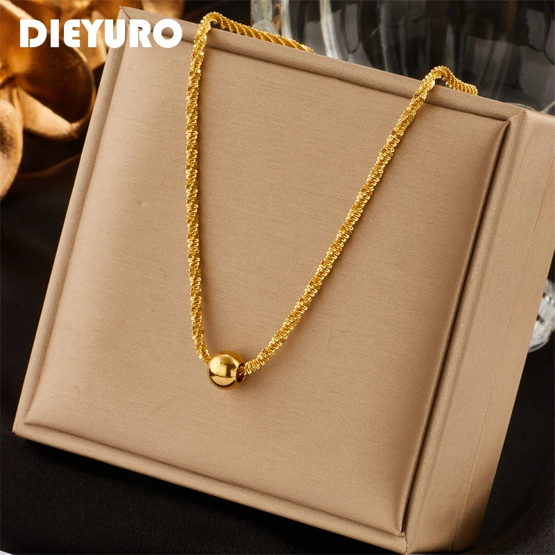 DIEYURO Collana con ciondolo con perline in acciaio inossidabile 316L per le donne Moda color oro Catena con clavicola da donna Regali di gioielli con fascino per ragazze