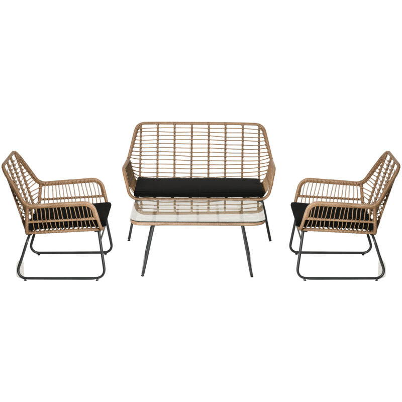 Set Da Giardino 4 Pezzi Rattan Pe Con 2 Poltrone Divano Tavolino Boho - Outsunny