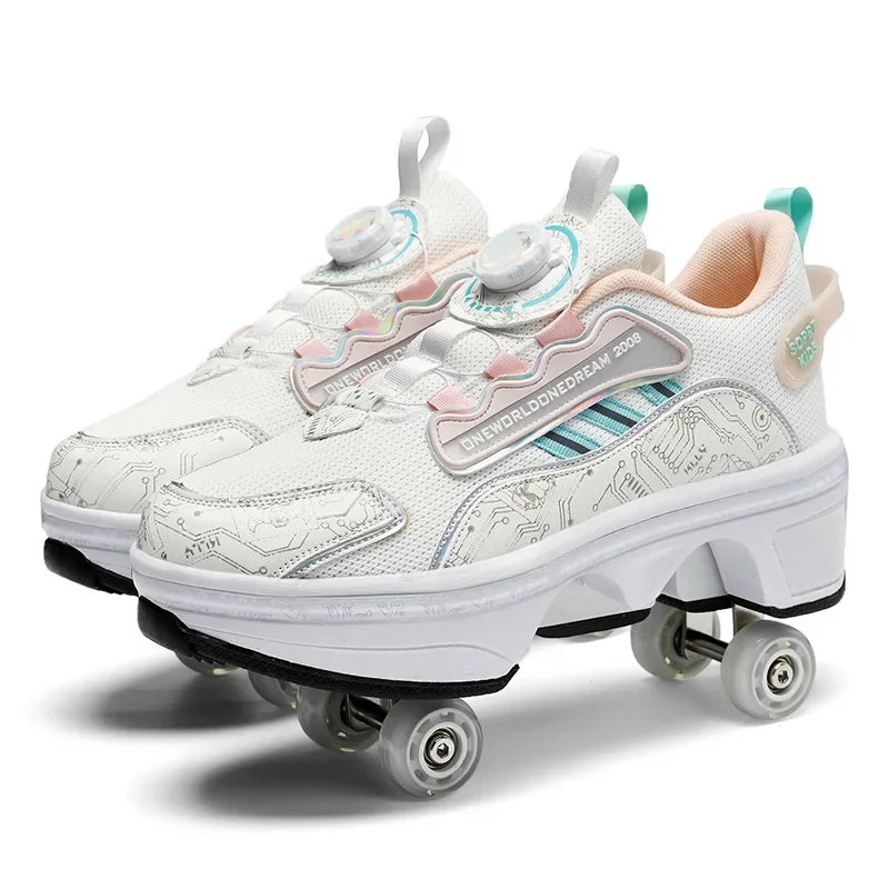 Hochwertige 4-Rad-Rollschuhe mit automatisch einziehbaren Rollen, Dual-Use-Skateschuhe für Jungen, Mädchen, Kinder und Jugendliche