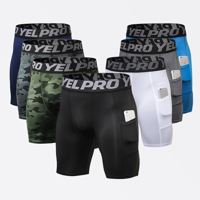 Sport-Shorts für Herren, Kompressions-Laufshorts mit Tasche, schnell trocknend, Workout, Fitnessstudio, Shorts, Fitness, Sport-Leggings für Herren Image