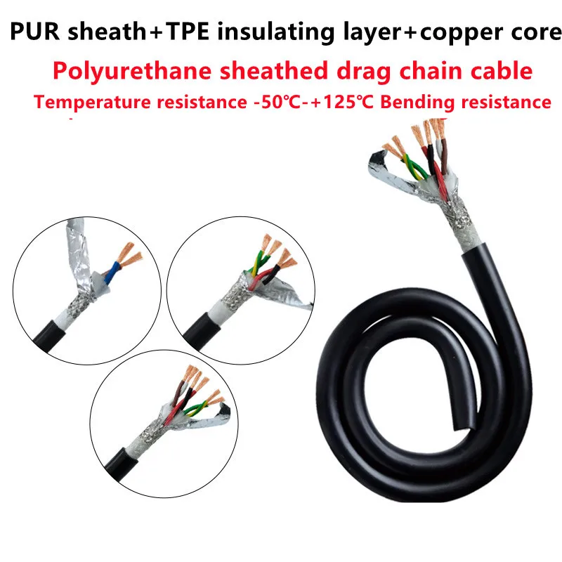 Hochflexibles, verdrilltes, abgeschirmtes Polyurethan-Draht, 2–20 Kerne, 26–18 AWG, 5 Meter langes, biegefestes Schleppkettenkabel mit PUR-Mantel Image