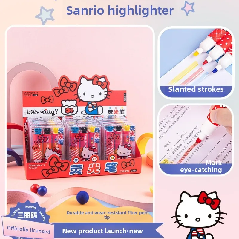 Sanrio Textmarker Hochwertige KT Katze Farbmarker Notizstift 3er-Set für Schule und Bürobedarf Image