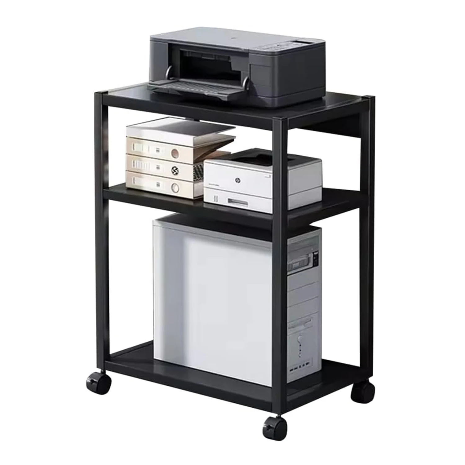 2/3-stufiger, verstellbarer CPU-Ständer mit Rollen, mobiler PC-Tower-Ständer unter dem Schreibtisch, Computerwagen mit feststellbaren Rollen für das Home Office Image