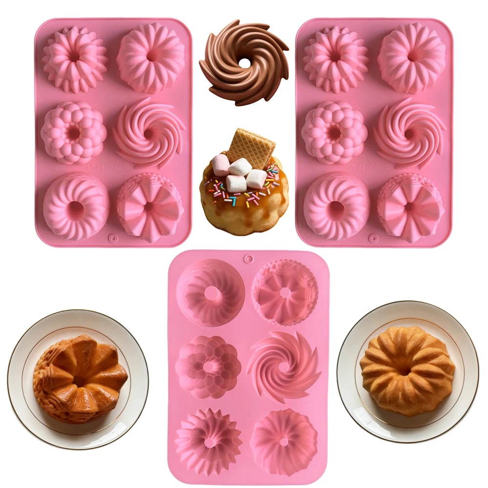 3 Stück 2025 neue Mini-Spiral-Silikon-Rillenröhre, Kuchenform, 6-Kammer-Backform, geeignet für Papierschmuck, Maisbrot Image