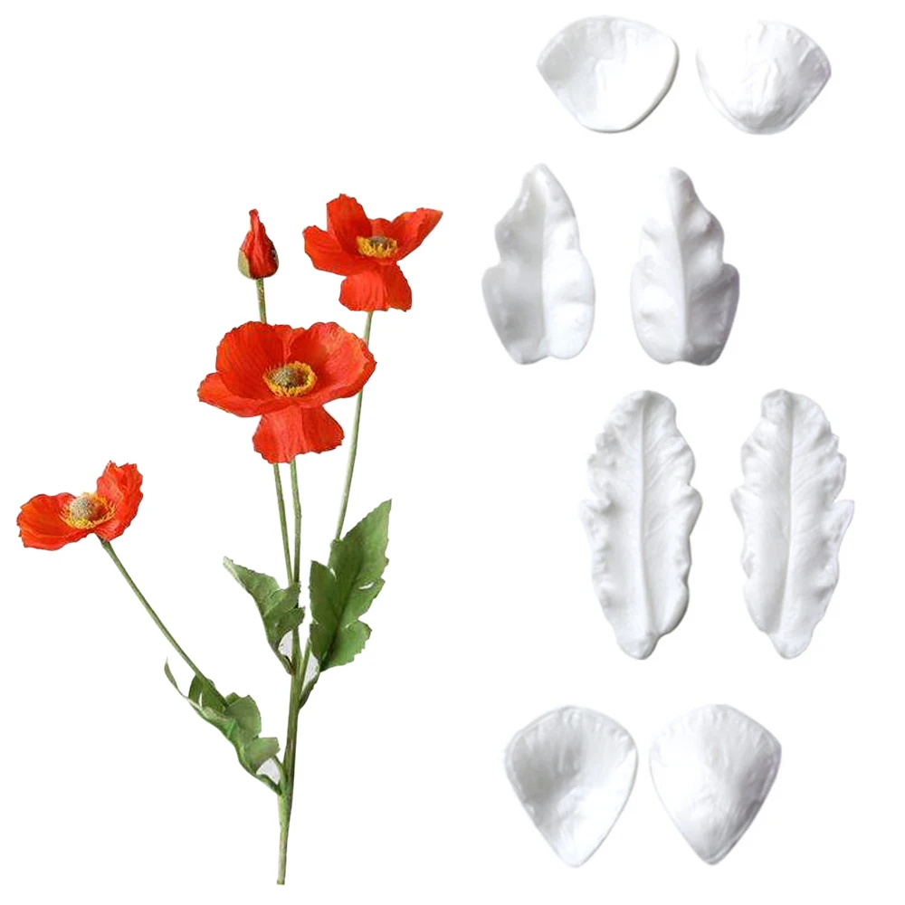 2er-Set Simulations-Mohnblumen-Silikonformen für Kerzenwachs, Marshmallow, Ton, Kaltporzellan, Zuckerkunst, Papierformen M2855 Image