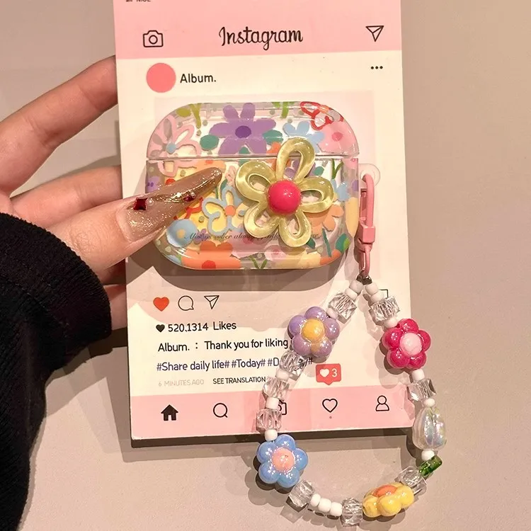 Luxus Sommer Blume Kopfhörer Fall Für AirPods 4 1 2 3 Pro 2021 Drahtlose Bluetooth Headset TPU Blume Schutzhülle Image