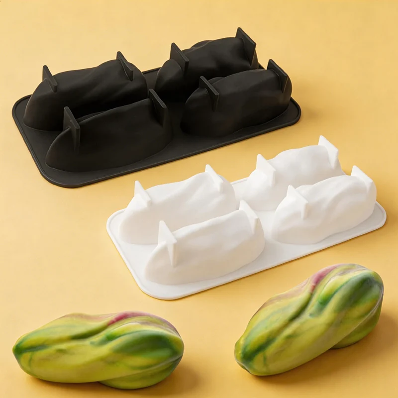 4-fach realistische Pistazienkuchenform aus lebensmittelechtem Silikon – Antihaft-Backform für Mousse & Chiffonkuchen – DIY-Dessertwerkzeug Image