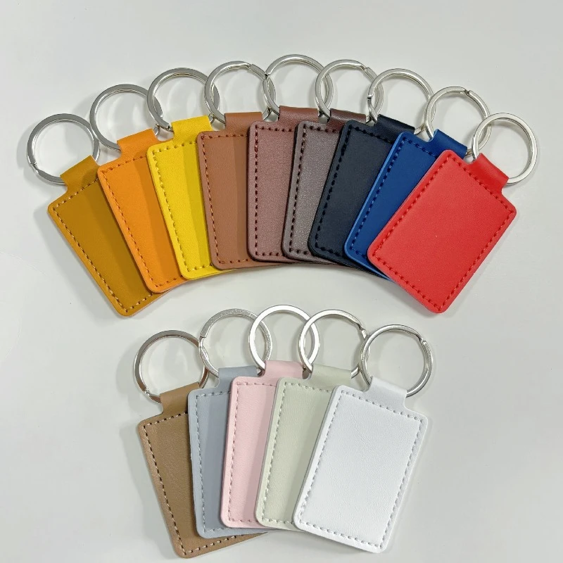 Lasergravierter Namens-Leder-Schlüsselanhänger für Männer und Frauen, Vintage-Stil, individuelles Auto-Logo, Schlüsselanhänger, Anhänger, personalisierbar, Nummer, rechteckiger Schlüsselanhänger Image