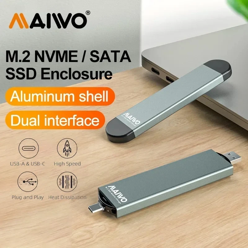 MAIWO 10Gbps M2 SSD-Gehäuse M.2 NVMe NGFF SATA Enclosure USB 3.1 Typ C SSD-Adapter für NVME SATA Festplattenbox Unterstützt 2230/60/80 SSD Image
