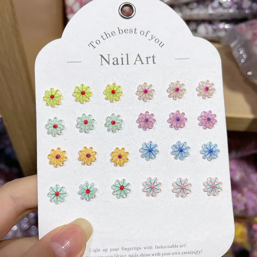 30/50/100 Stück, Cartoon-Stil, niedlich, 3D, bunt, Blumen, DIY, Nagelpailletten, Nageldekoration, Kleidungszubehör Image