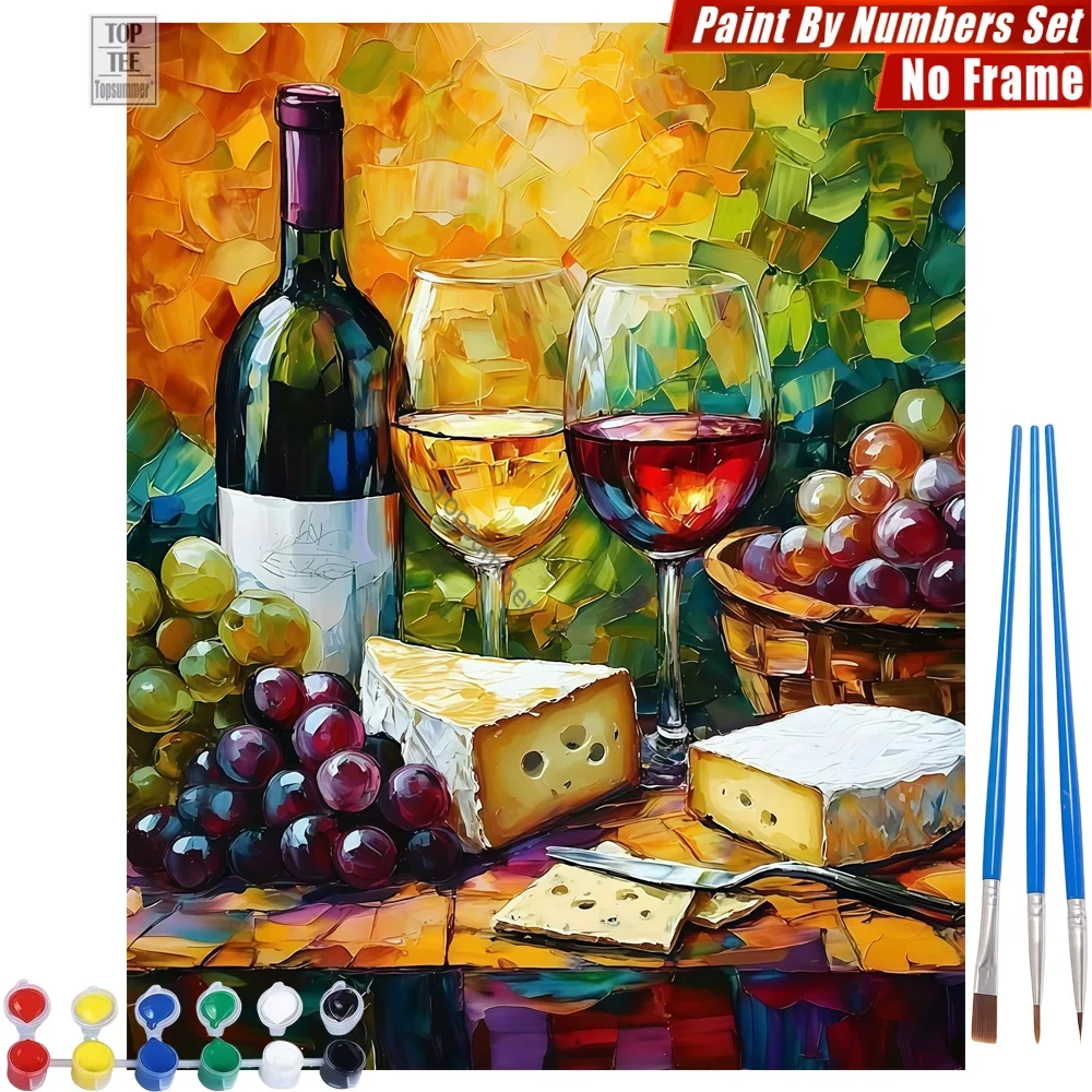 Wein-Käse-Stilleben Malen nach Zahlen Set - Wein Käse Trauben Heimdekoration Vatertagsgeschenk für Ehemann Image