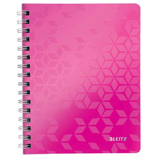 LEITZ Collegeblock WOW A5, liniert, pink, 2-fach gelocht, mikroperforiert, spiralgebunden, 80 Blatt, 80 g/qm, Sichthülle, PP-Einband, Maße: 307x240x20mm Image
