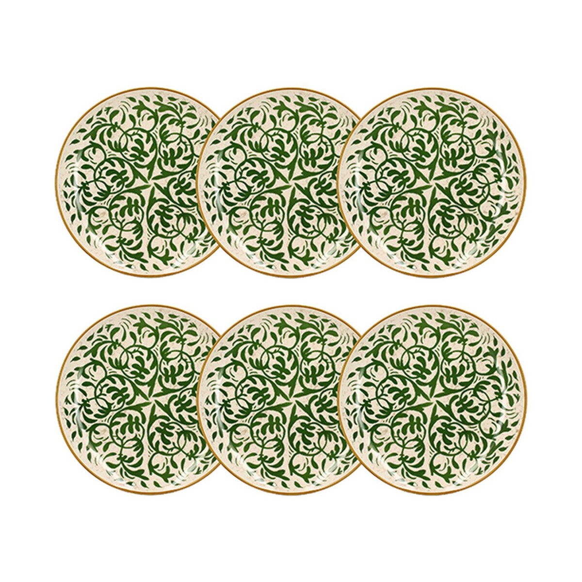 Novastyl - Set aus 6 flachen Tellern Héraclée 27 cm aus dekoriertem Steingut in Grün Image