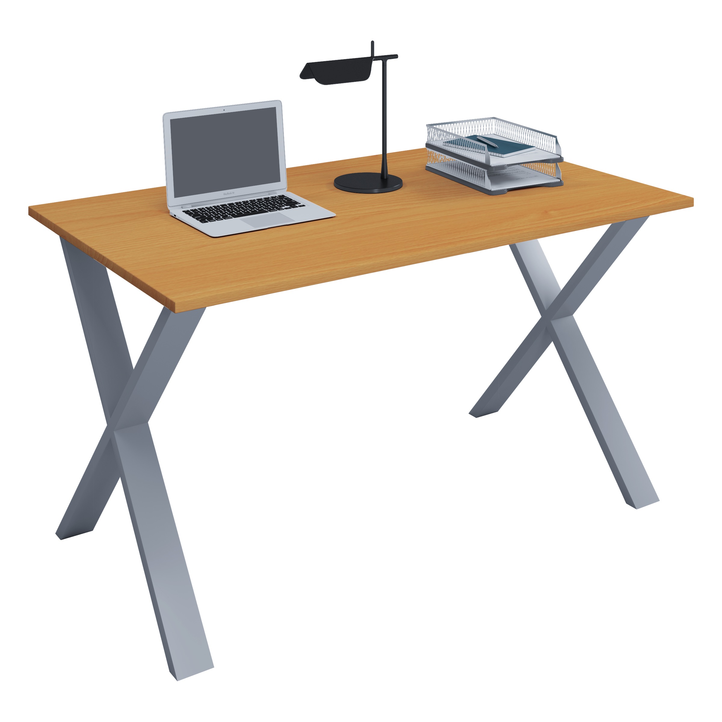 Schreibtisch VCM "Schreibtisch Bürotisch Computertisch 140x50 Lona X", braun (silber, buche), B:140cm T:50cm, Tische, Schreibtisch