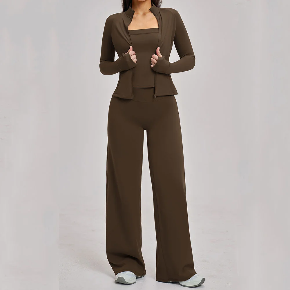 Ensemble de sport 3 pièces pour femme : Soutien-gorge de sport antichoc, survêtement de cyclisme, tenue de fitness, course à pied, gym, ensemble de yoga à manches longues