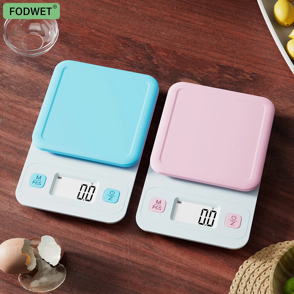 Balance de cuisine bleue et rose, petite balance de cuisine aux couleurs adorables pour la cuisine, la pâtisserie, la préparation du petit-déjeuner, 7 unités de mesure, 3 kg/0,1 g