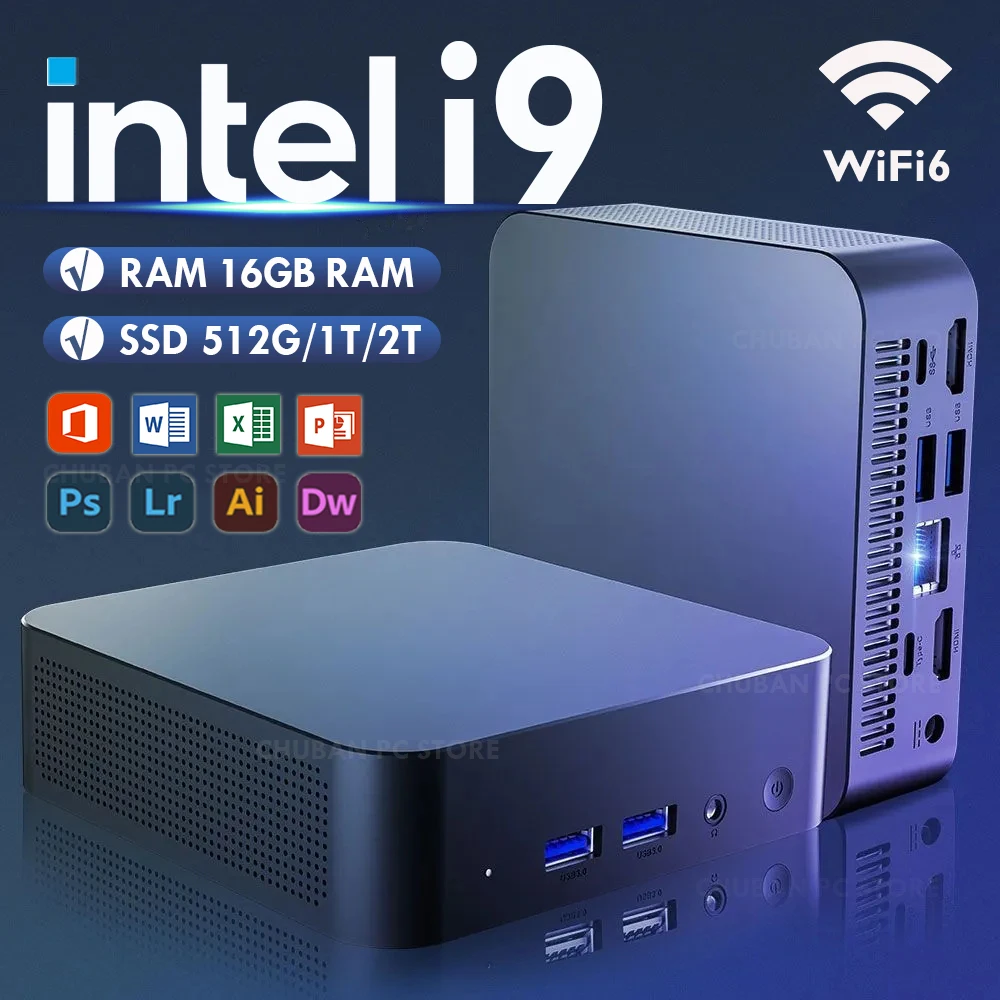 Mini PC portable Windows 11 Pro Intel Core i9 8950HK DDR 16 Go 512 Go 1 To 2 To SSD Ordinateur de jeu Type-C 4K 60 Hz Mini PC de bureau portable