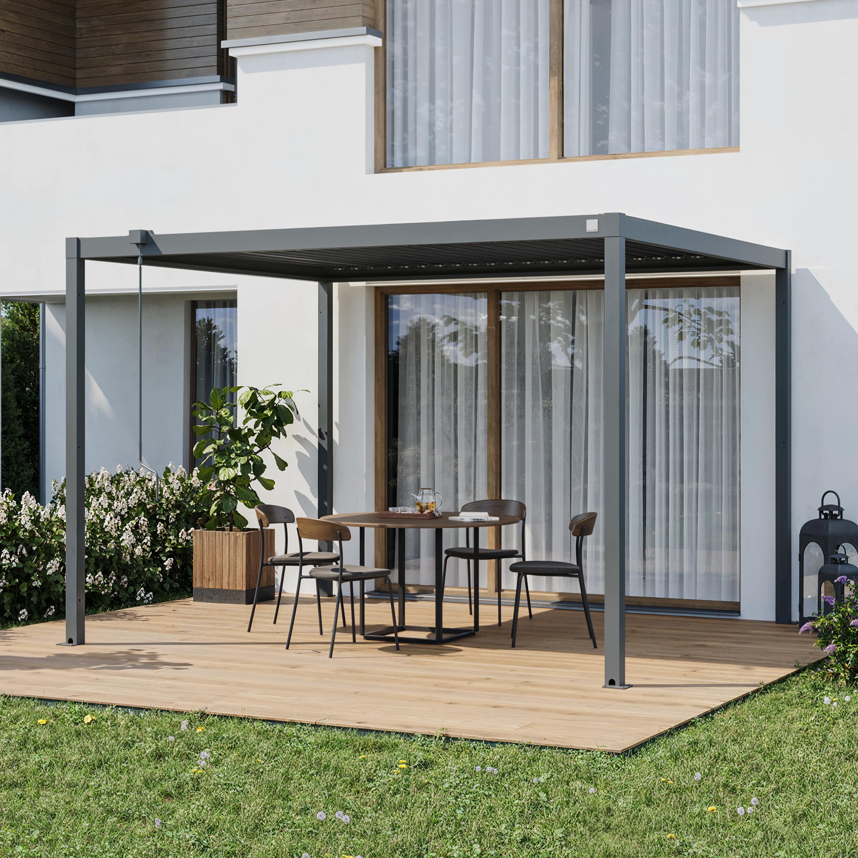 3x3,5m Pergola in Anthrazit; mit Lamellendach in anthrazit - (GFPV01109) Image