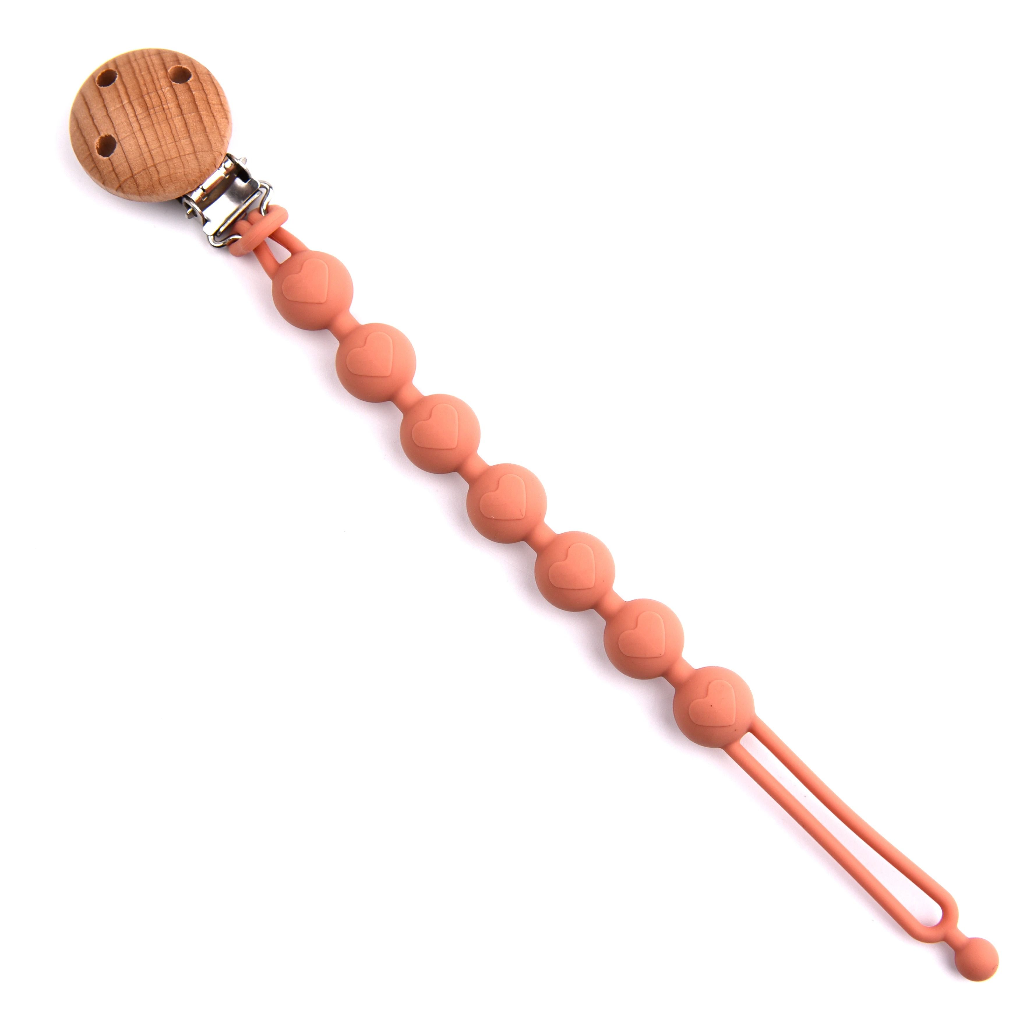 Sweet Heart Beechwood & Silicone Pacifier Clip sage