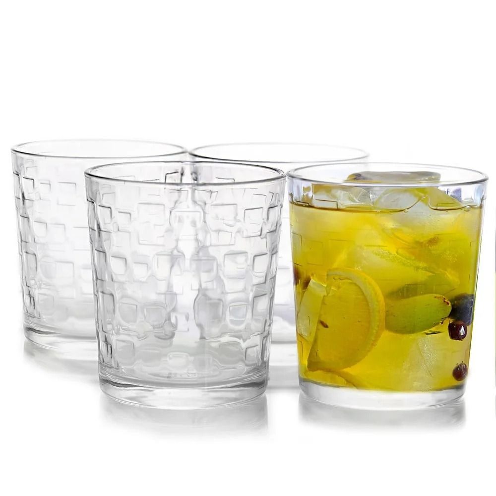 4 Piece Embossed Glass Tumbler Set | 13 Oz Old Fashioned Glassware 4 Piece Embossed Glass Tumbler Set | 13 Oz Old Fashioned Glassware