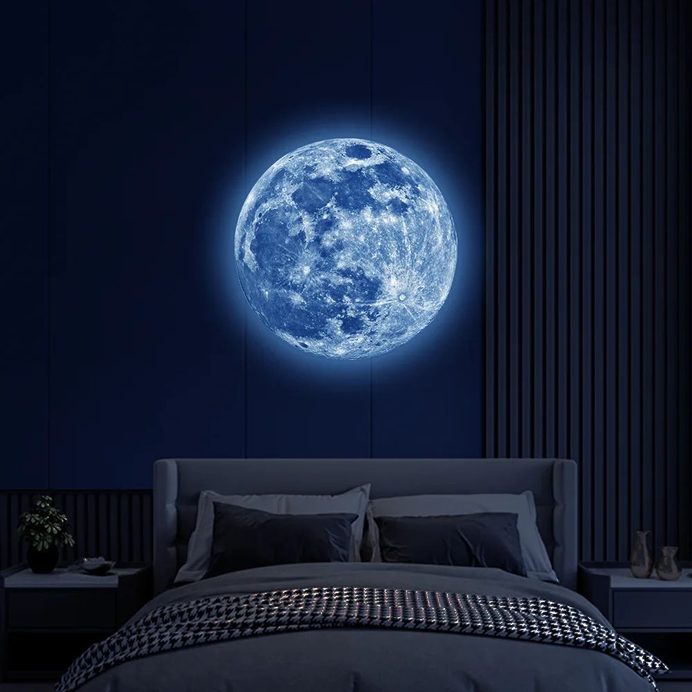3D Glow In The Dark Moon Wall Sticker Luminous PVC Decal green 11.81 In