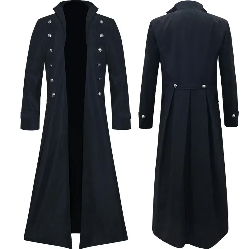 Mens Steampunk Gothic Victorian Long Trench Coat brown 3xl