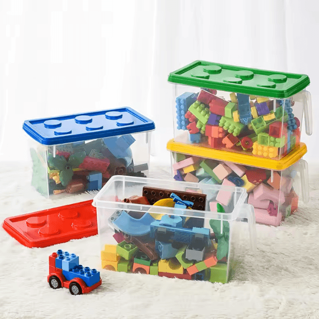 Kids Building Block Storage Box With Handle Stackable Toy Organizer Container Dustproof Block Storage Case For Toys blue