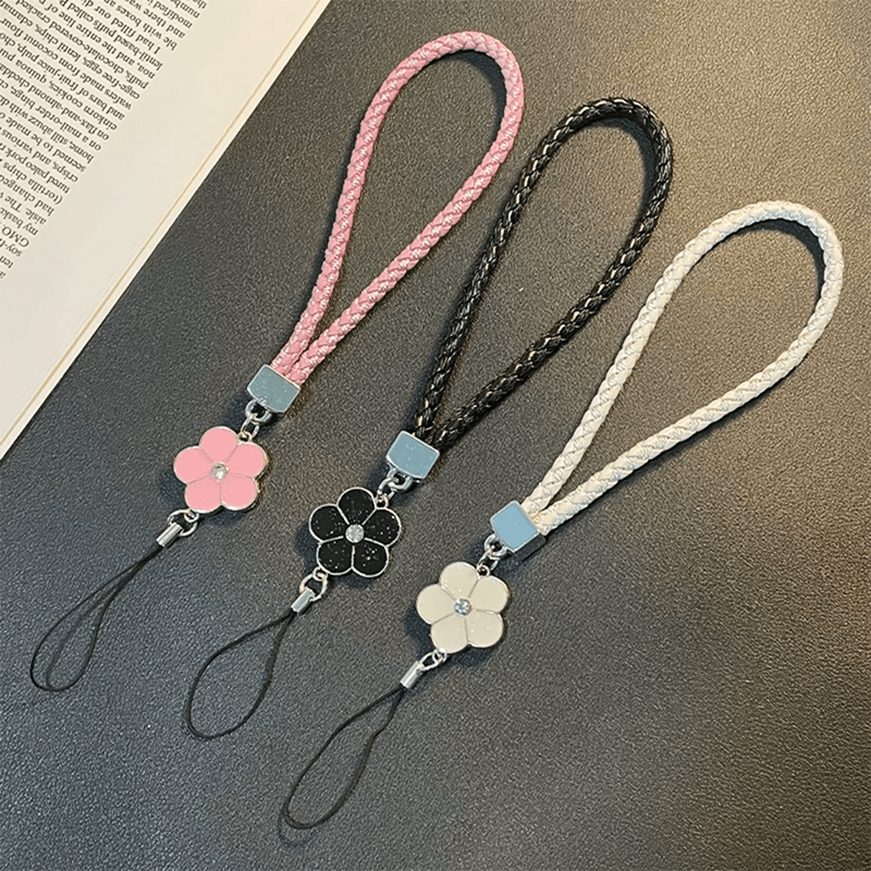 Cute Flower Phone Wrist Strap Universal Phone Lanyard Keychain Strap red